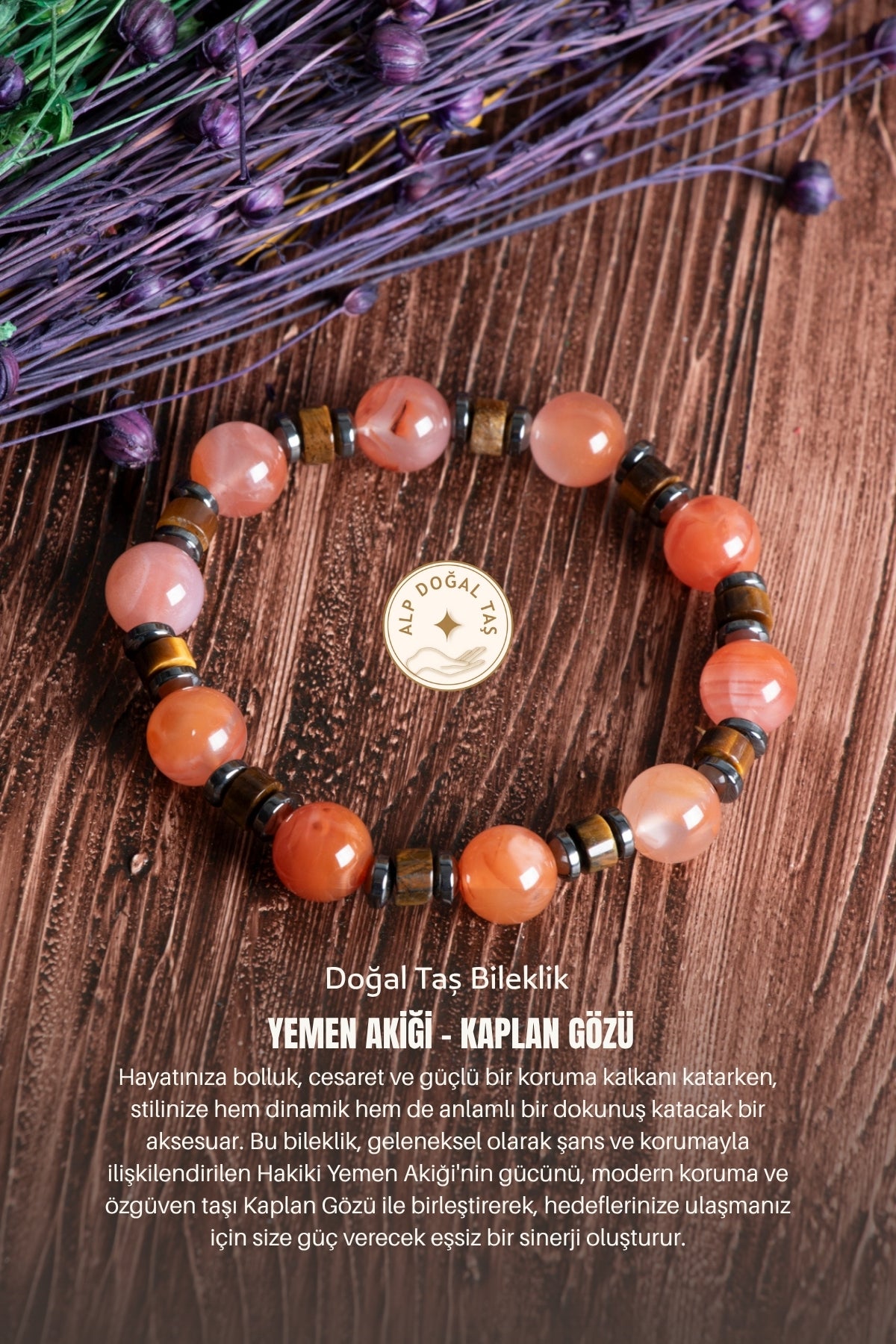 Image of Sertifikalı Hakiki Yemen Akiği Kaplan Gözü Doğal Taş Bileklik